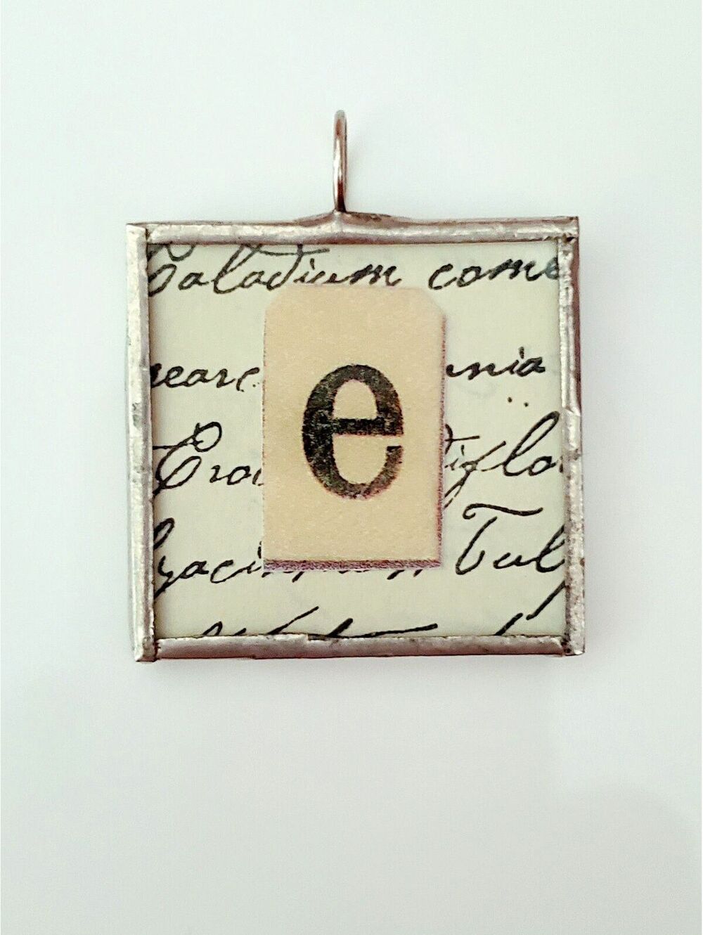 Soldered Glass Reversible Pendant of Letter E and Victorian Woman